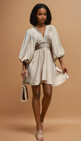 GG4124 Cream Smocked Woven Mini Dress